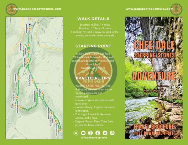 Free A4 Trifold Travel Brochure - Exploring Chee Dale, Peak District National Park