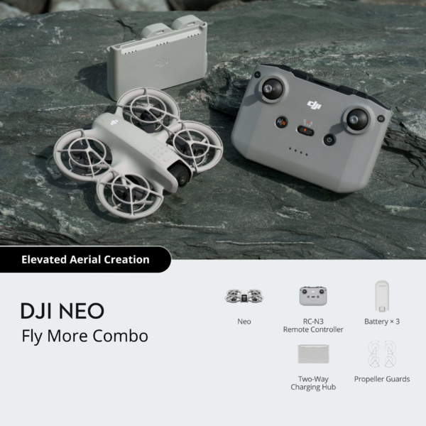 DJI Neo: Ultra-portable drone with full-coverage propeller guards, lightweight drone with AI subject tracking, 4K video drone with QuickShots, voice control, immersive motion capabilities, and easy palm takeoff. Perfect for capturing dynamic adventures.